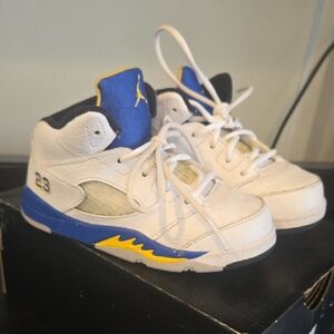 Jordan Kids White and Yellow-Blue Sneakers